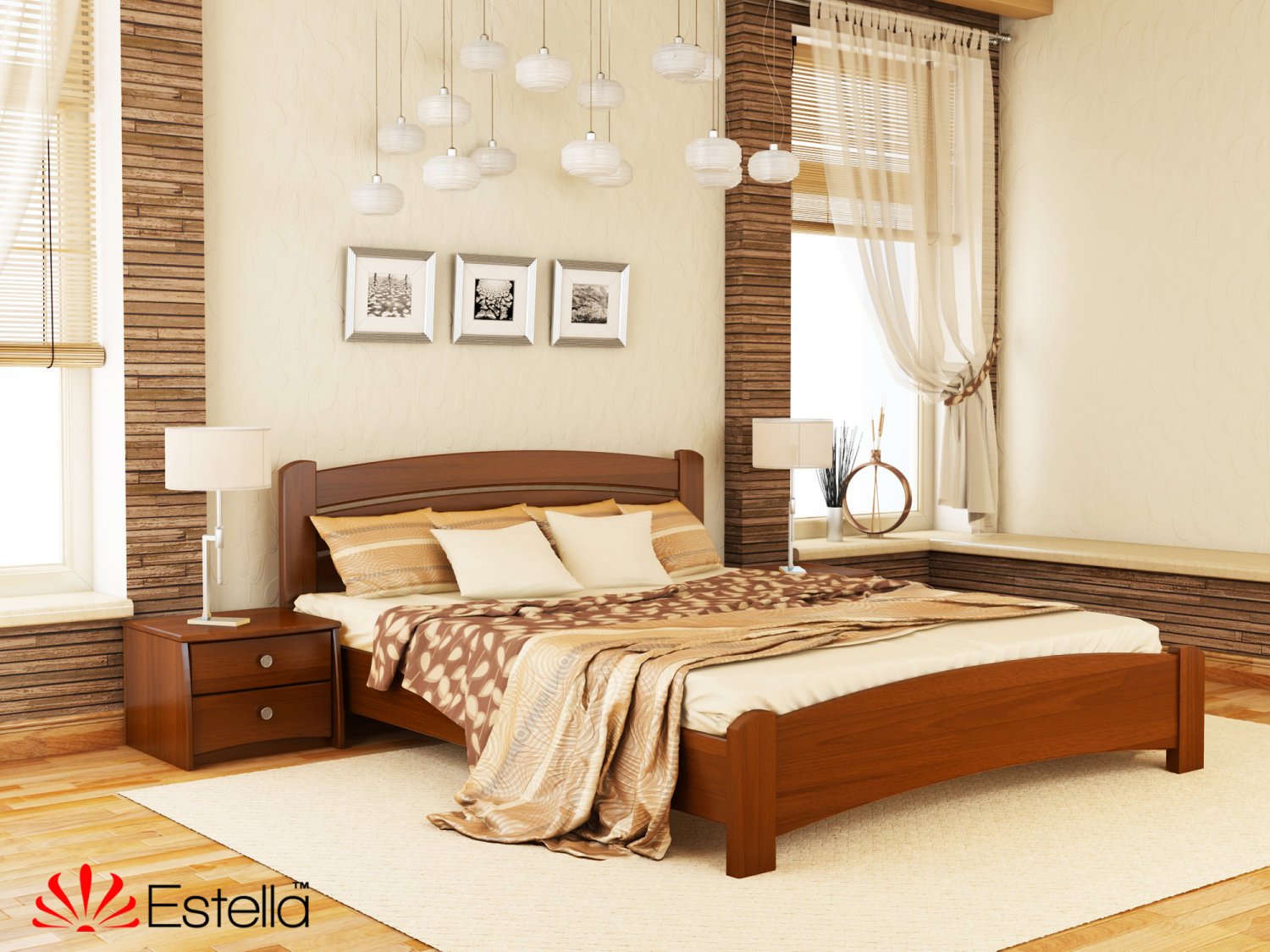 

Кровать двуспальная Венеция Люкс Estella 160х190 105 - ольха Масив 2Л4