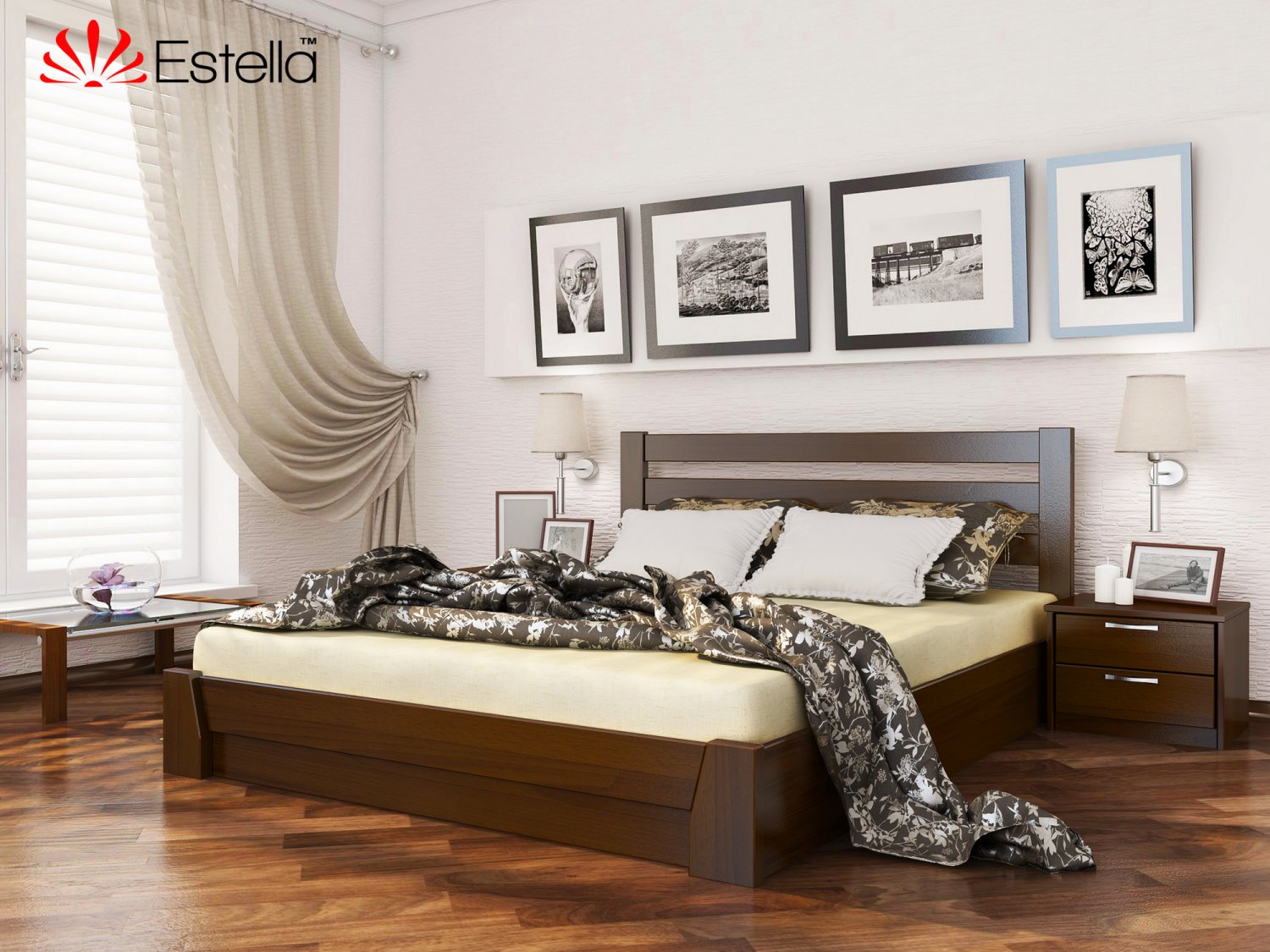 

Кровать двуспальная Селена Estella 160х190 101 - темный орех Масив 2Л25