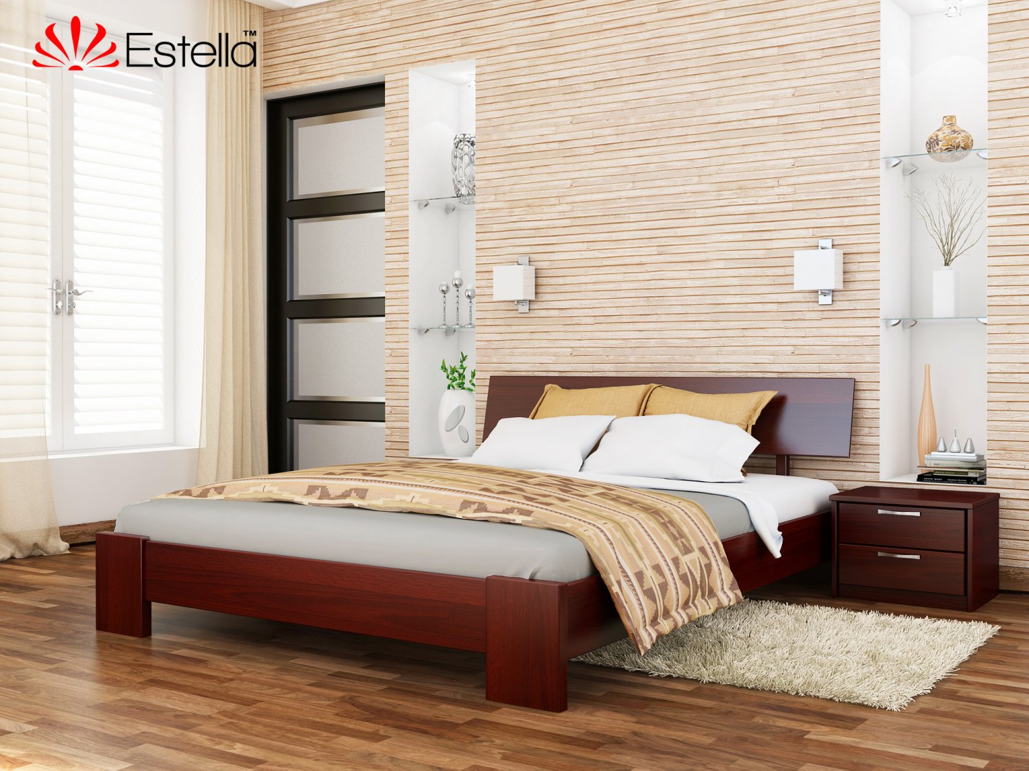 

Кровать двуспальная Титан Estella 120х190 104 - красное дерево Масив 2Л25