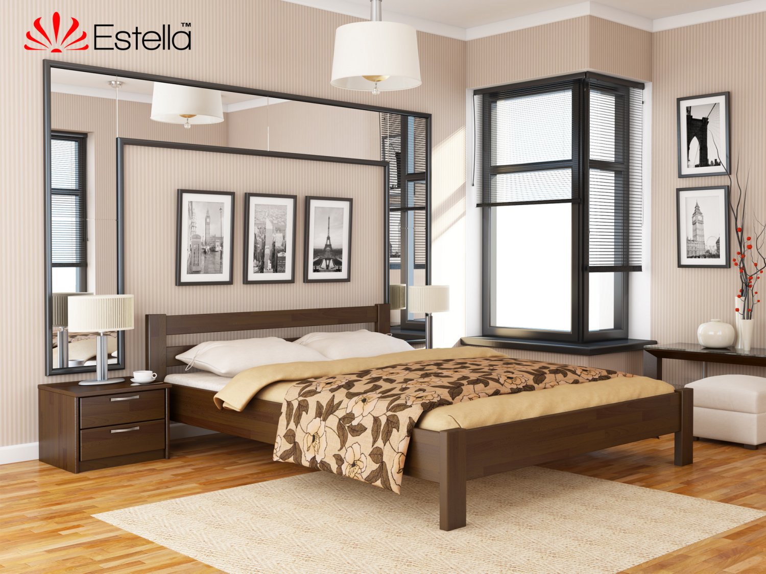 

Кровать двуспальная Рената Estella 140х200 101 - темный орех Щит 2Л4