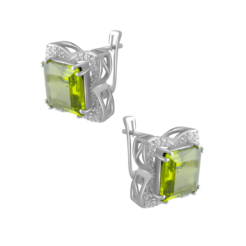 

Срібні сережки 925 проби 9,45 г з турецькими султанітами класу AAA та білими цирконами 11,84 карат Valentine