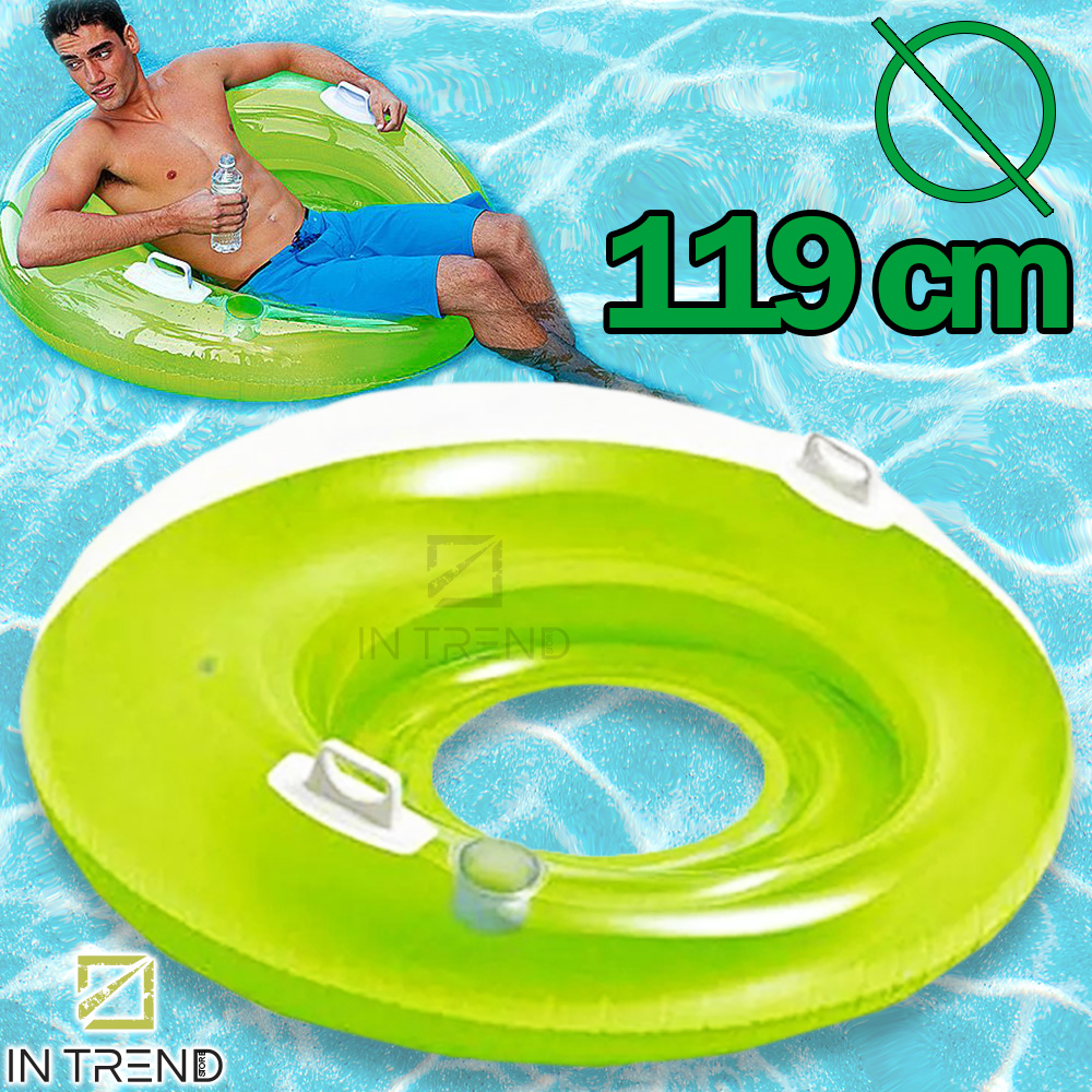 

Надувное кресло круг для плавания и отдыха с ручками Intex 119 см - Водный детский и взрослый одномесный матрас - Зеленый
