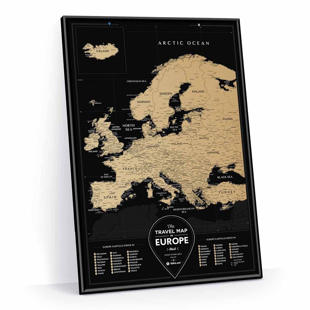 

Скретч-карта Европы 1DEA.me Travel Map Black Europe черная в раме (126)