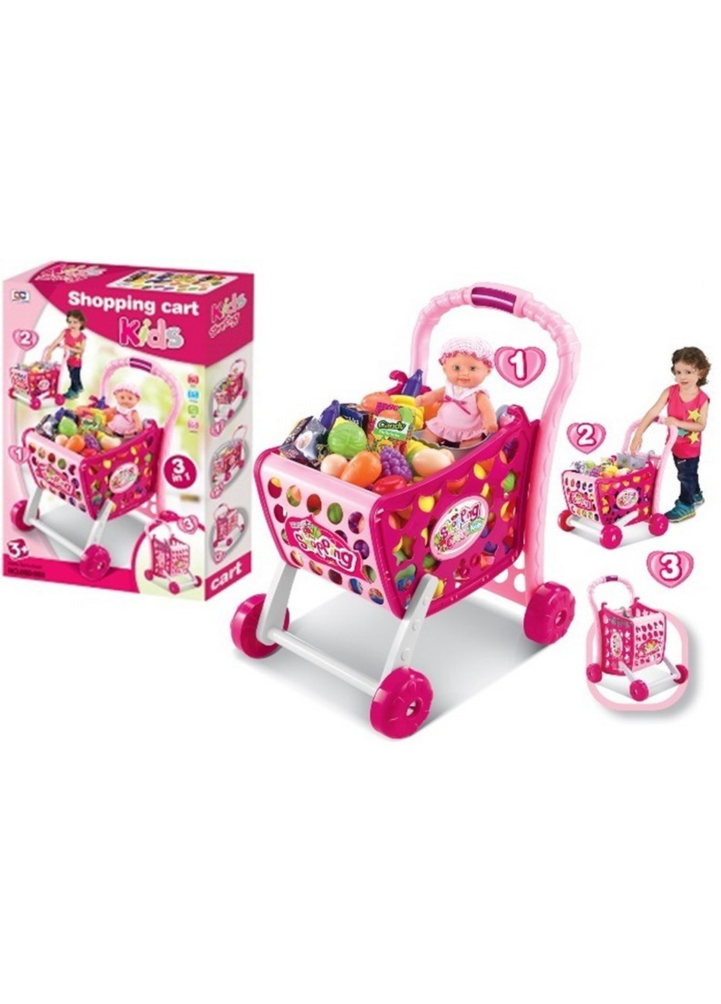 

Игровой набор "Тележка для супермаркета" с продуктами розовая 008-903