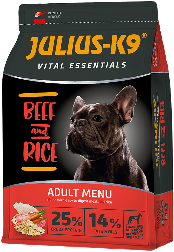 

Сухой корм для взрослых собак высшего качества Julius-K9 BEEF and RICE Adult Menu С говядиной и рисом 3 кг