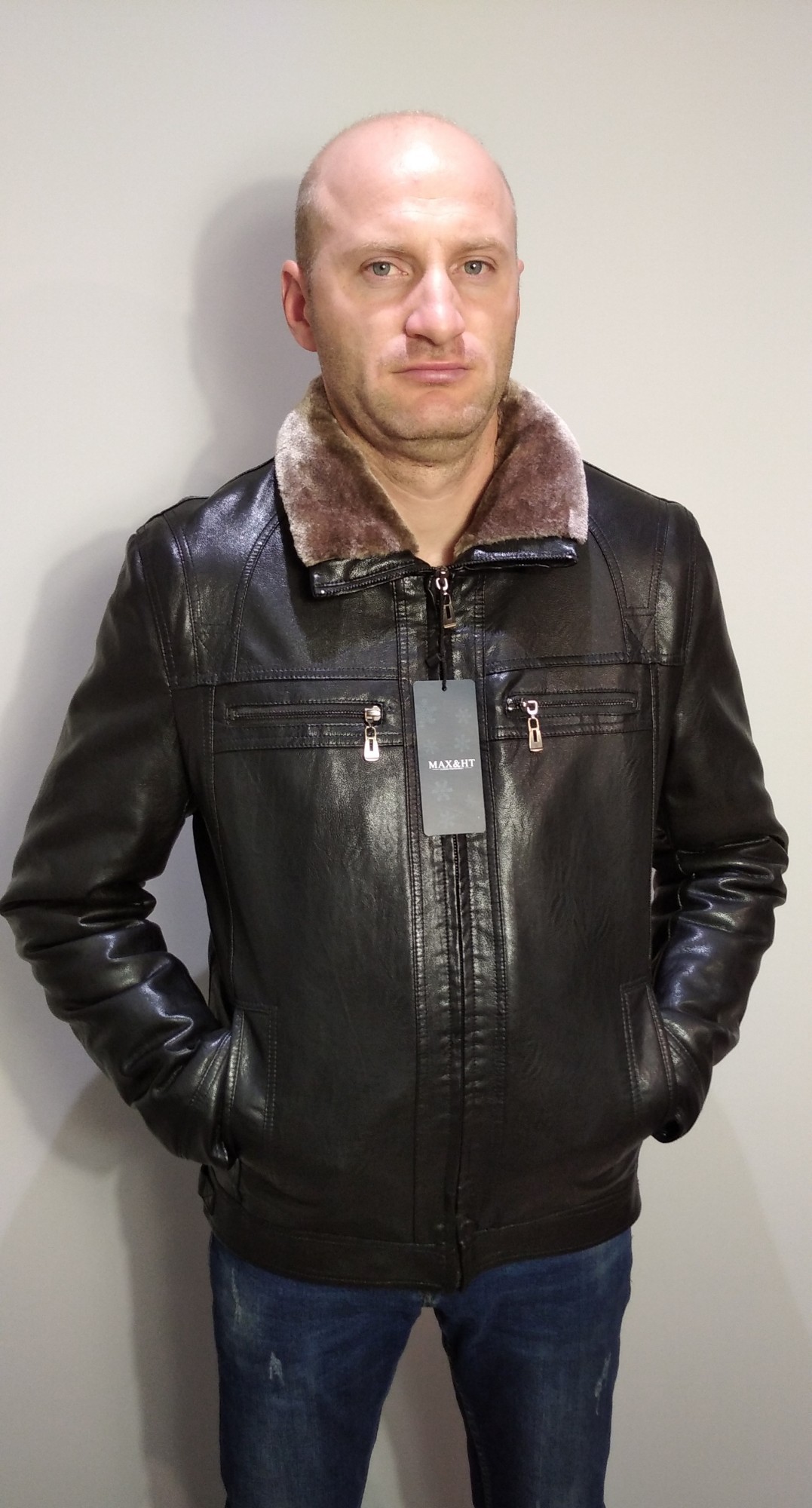 

Мужская зимняя куртка кожзам MAX&HT 225 black 60