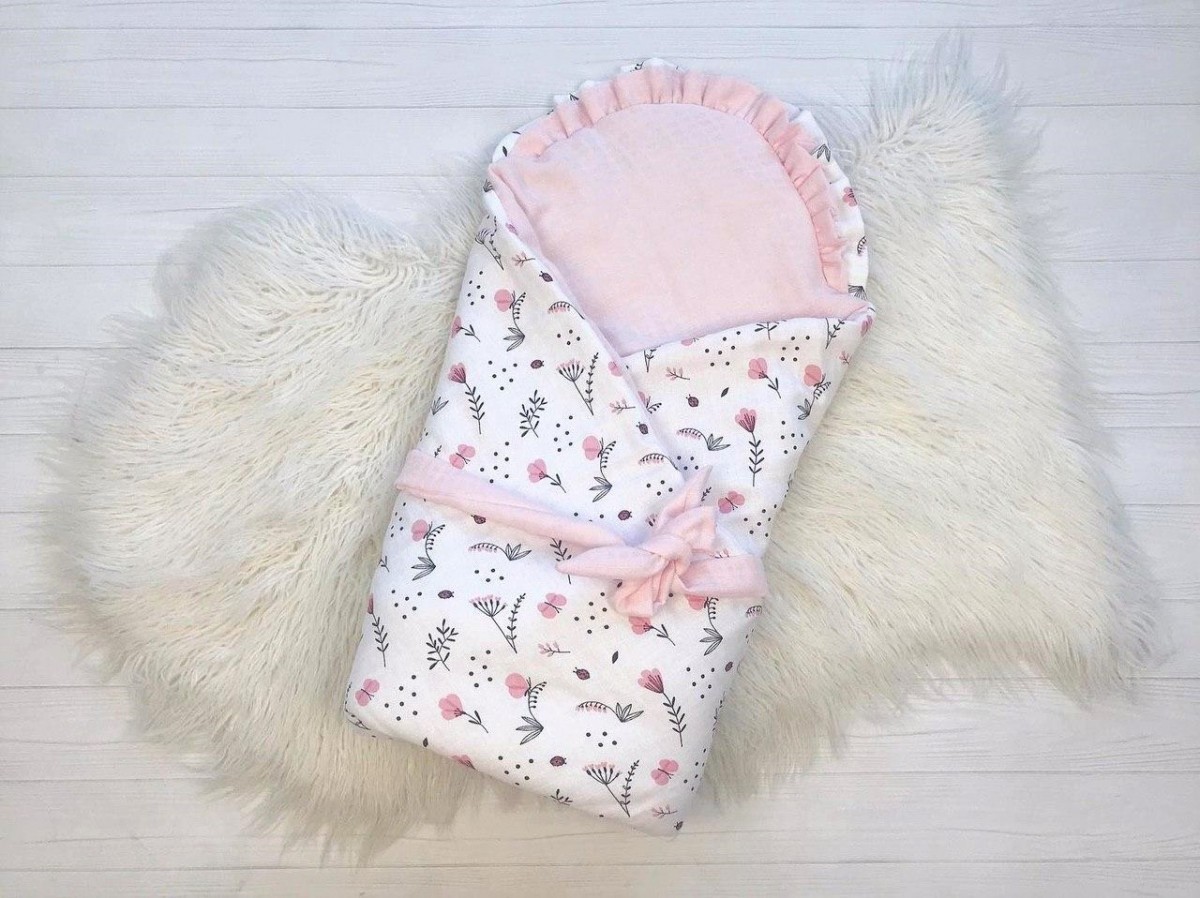 

Муслиновый плед-конверт на выписку с рюшей Moon Time Цветочки 80*80см