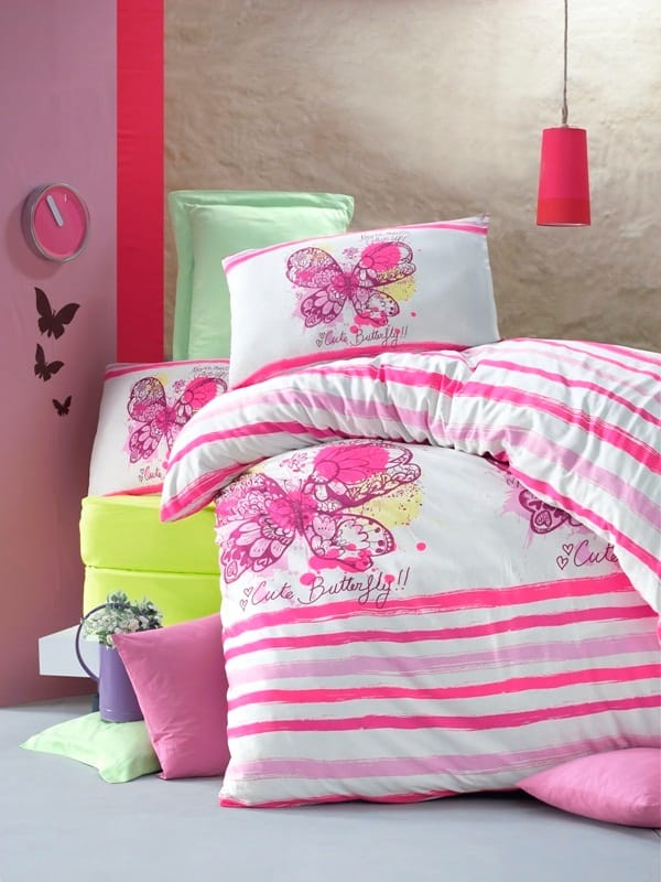 

Комплект постельного белья Victoria Ранфорс Cute Butterfly 160x220 Розовый