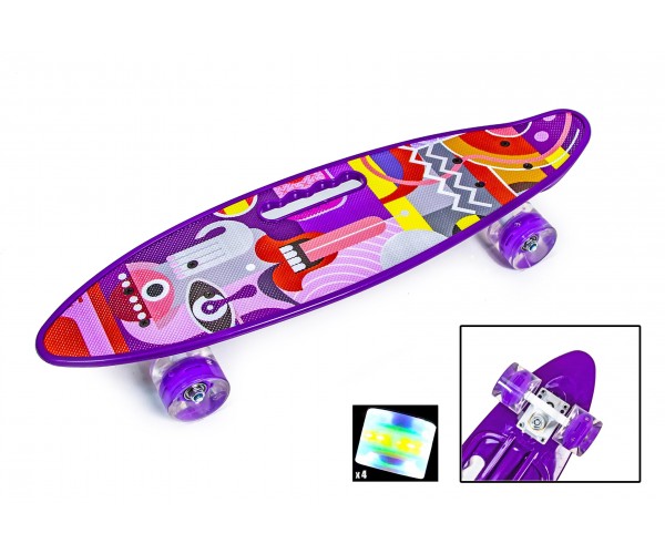 

Пенни борд с ручкой и рисунком (Penny Board Print Light), Picasso со светящимися колесами