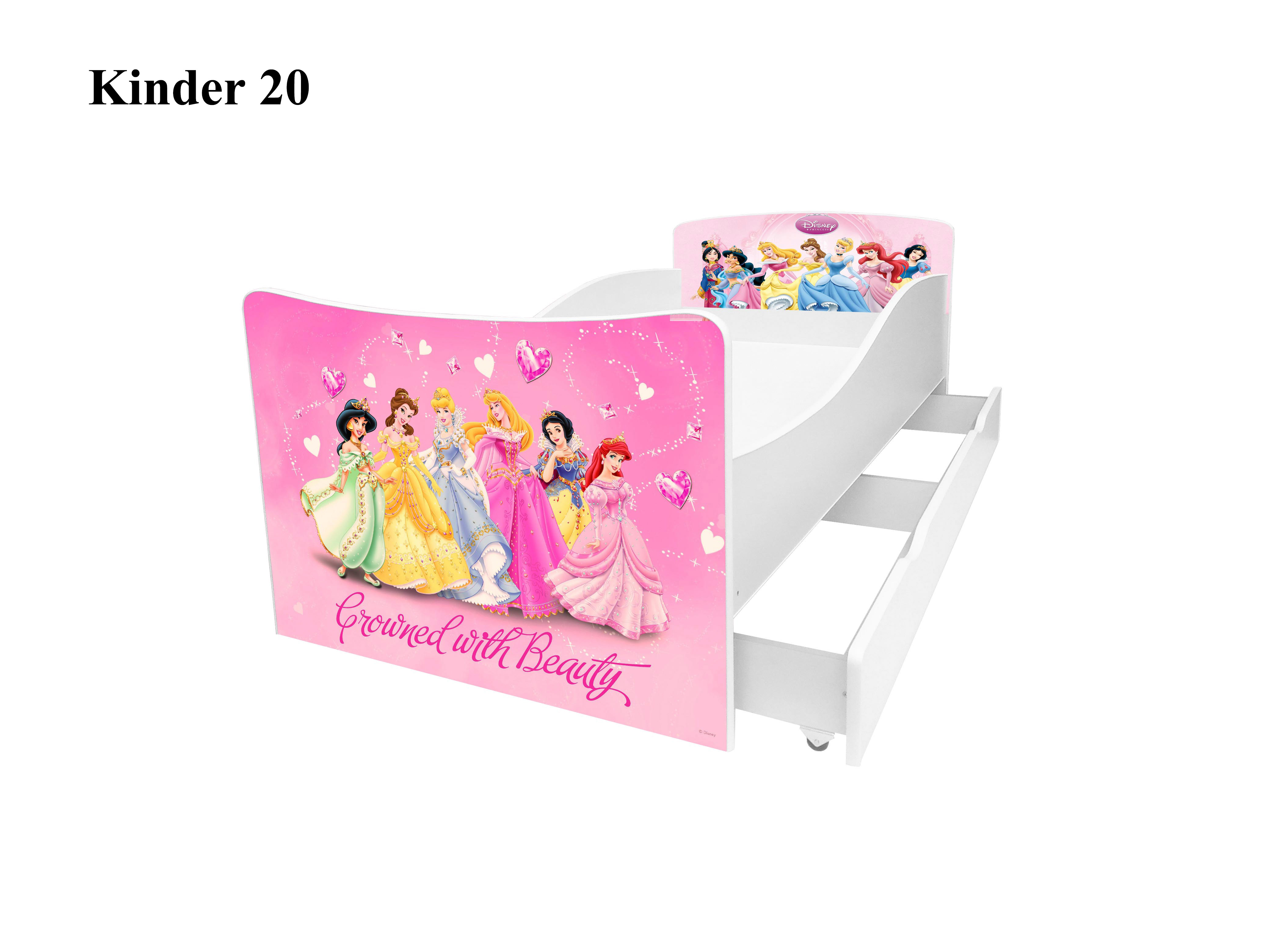 

Детская кровать с ящиком Viorina-Deko Kinder-20 Принцессы + белый 70х155