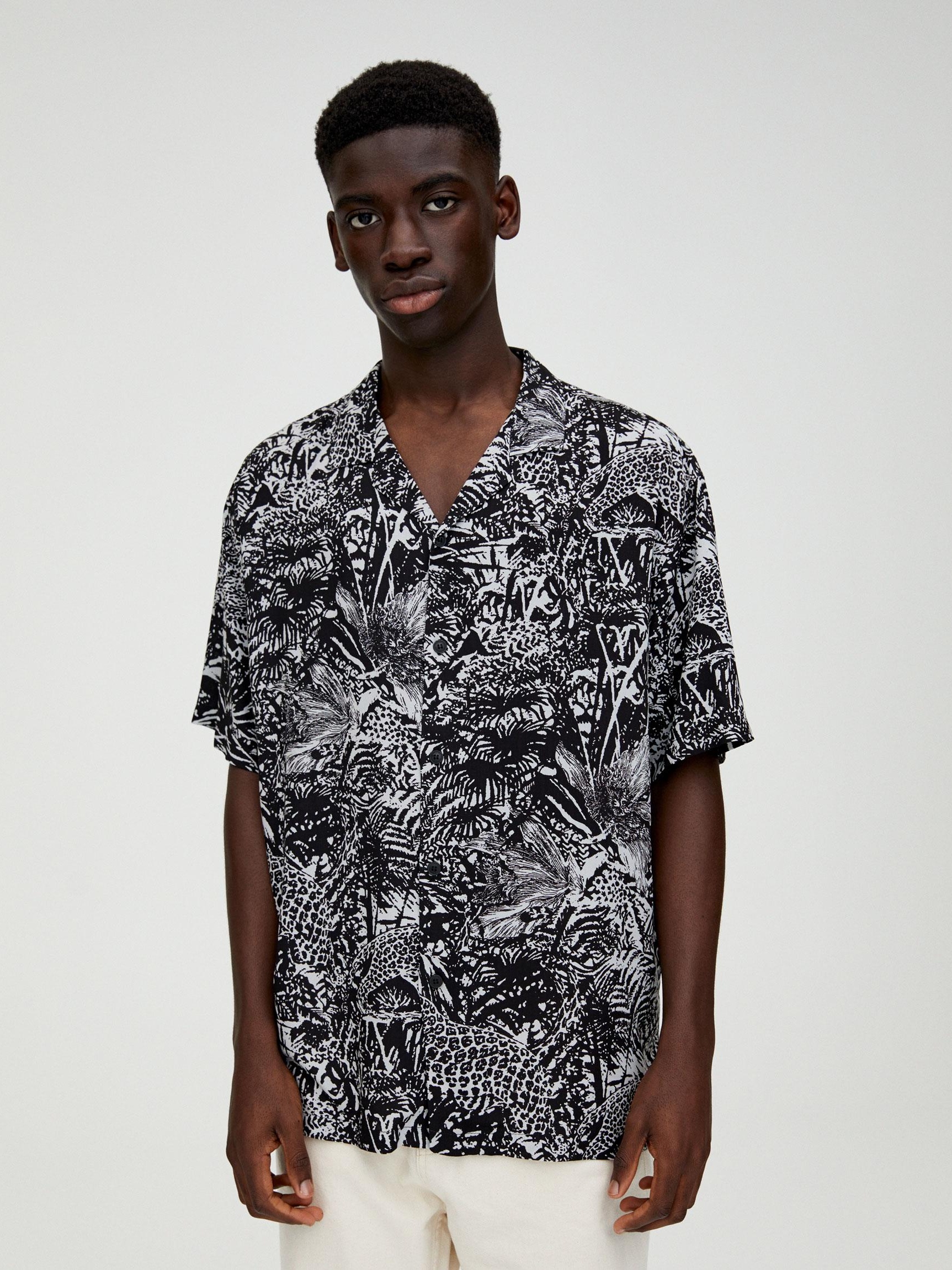 

Рубашка Pull & Bear 9474/503/800-AANT M Черная-серая