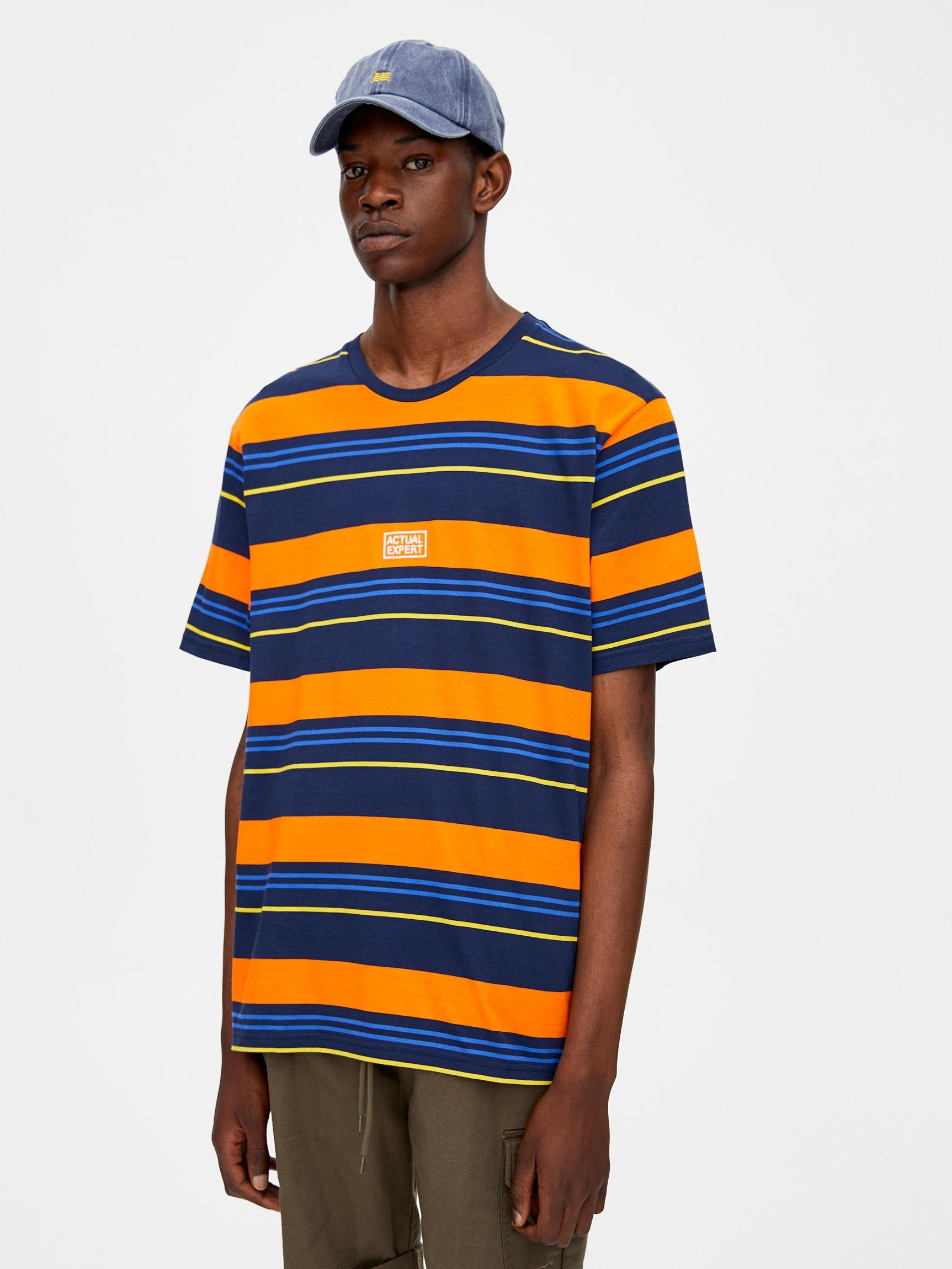 

Футболка Pull & Bear 9230/574/615-ABRN M Темно-синяя в оранжевую полоску