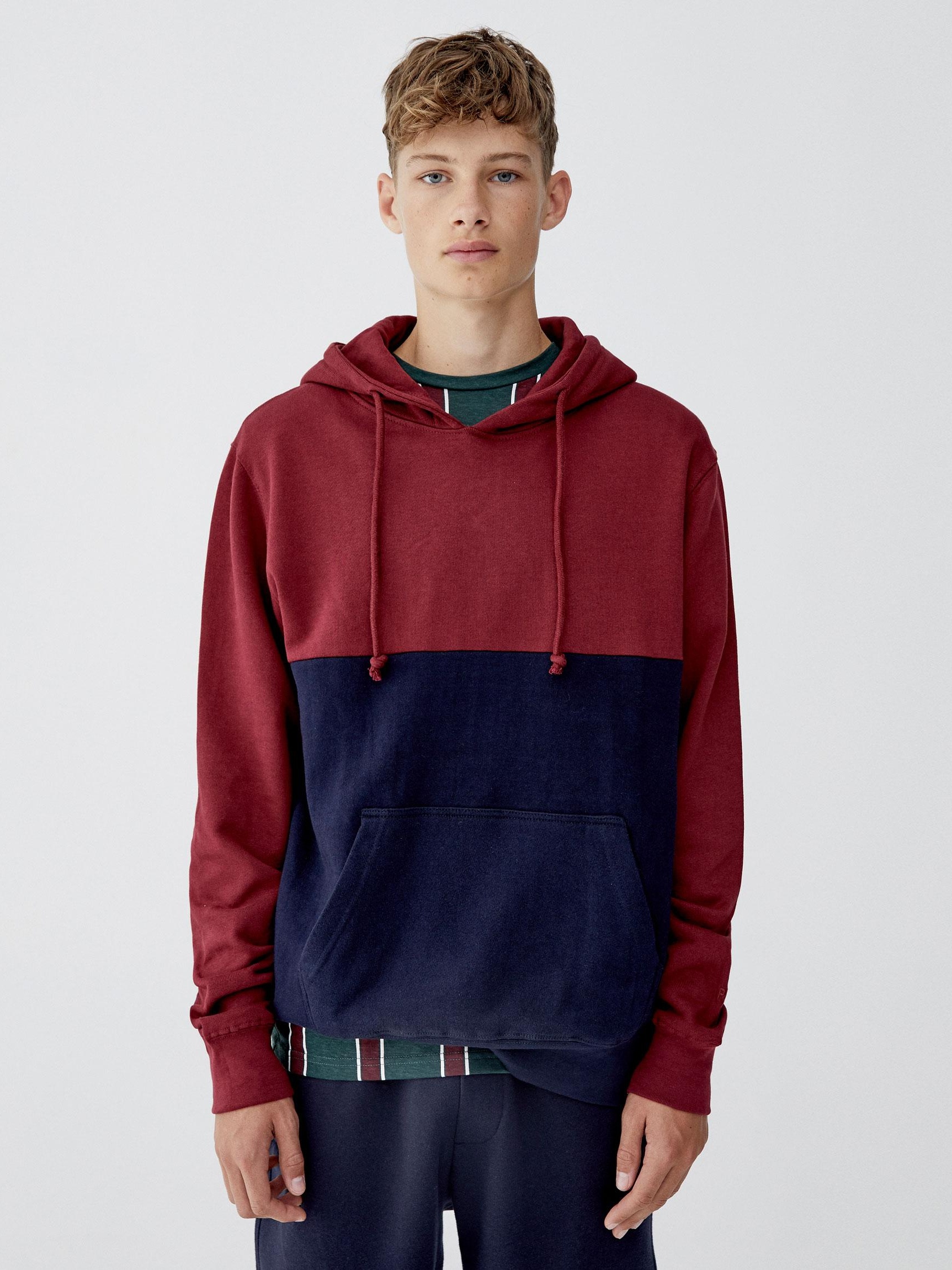 

Худи Pull & Bear 9595/511/606-AAUX L Бордовое-синие
