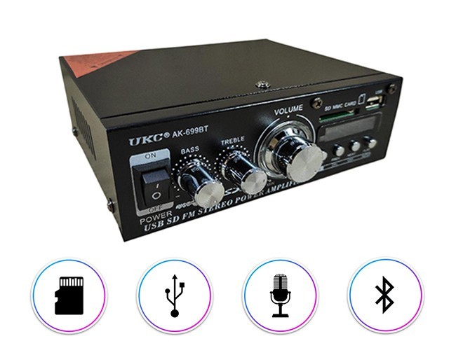 

Усилитель мощности звука с пультом Bluetooth 2х30 Вт MP3 USB Micro SD FM UKC AK-699BT