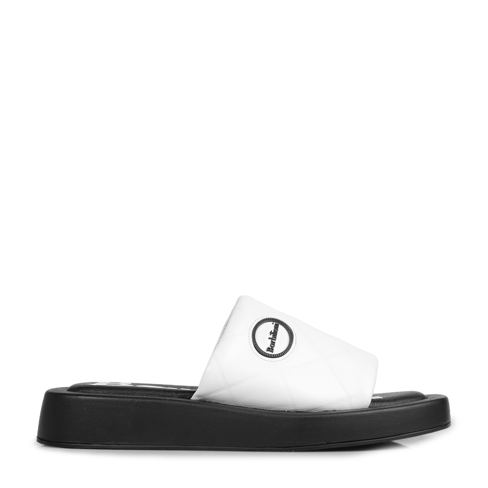 

Женские кожаные шлепанцы Barbilioni LIN 40 белые с черным B.17-010-11K-16Z-01/01