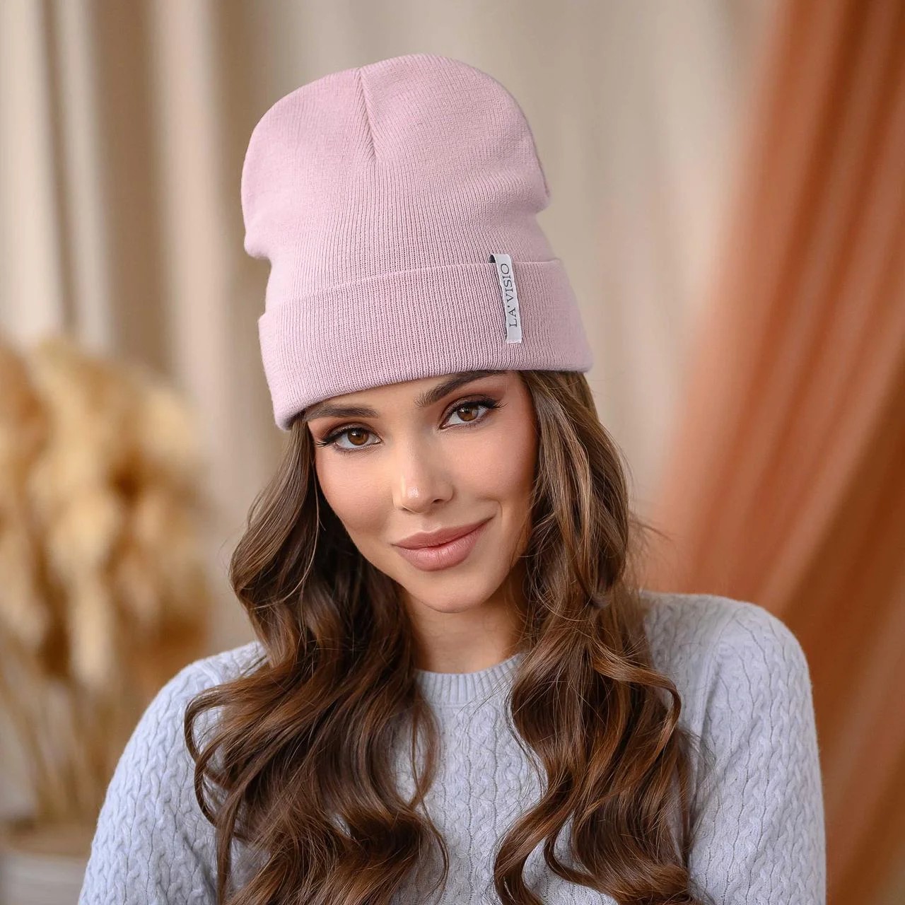 

Шапка-бини вязаная женская La Visio Крио пудра