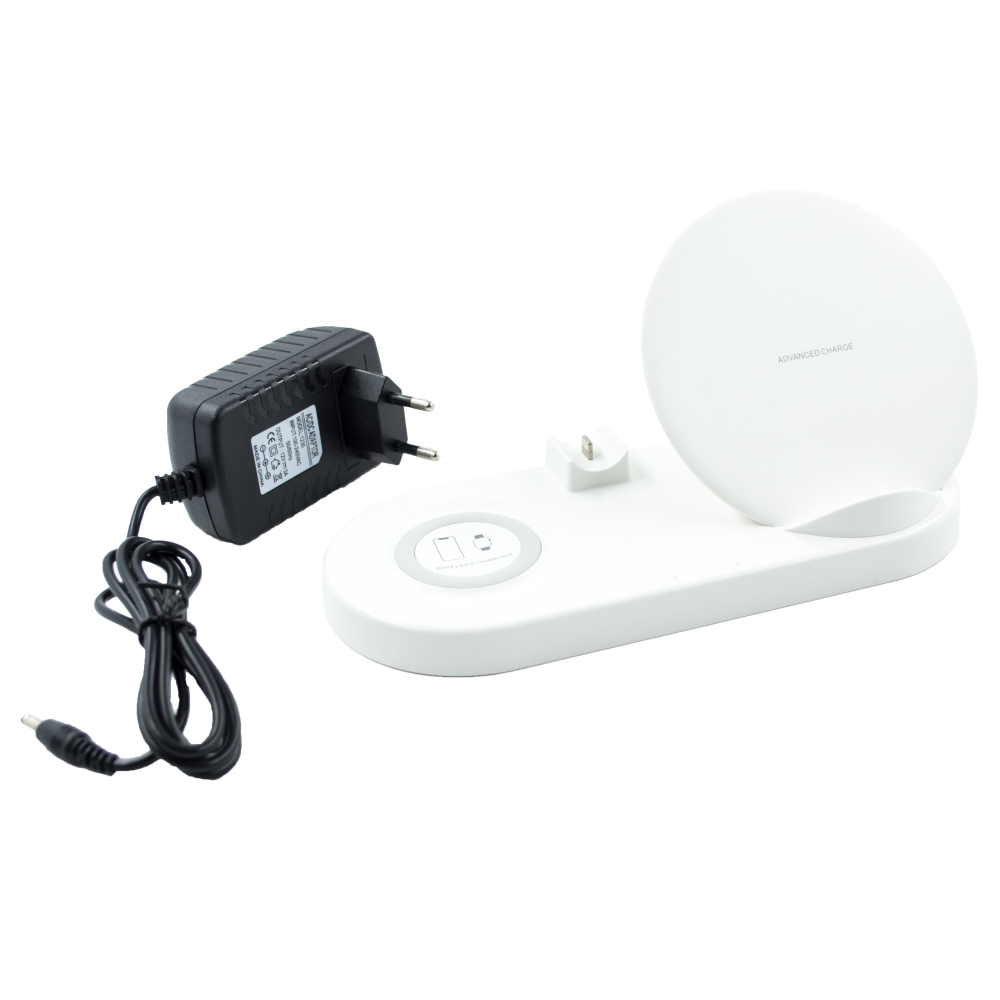 

Беспроводная зарядка 5 в 1 Fast Charge White док-станция с технологией QI для iPhone, Apple Watch, AirPods, совместимых смартфонов и смарт часов