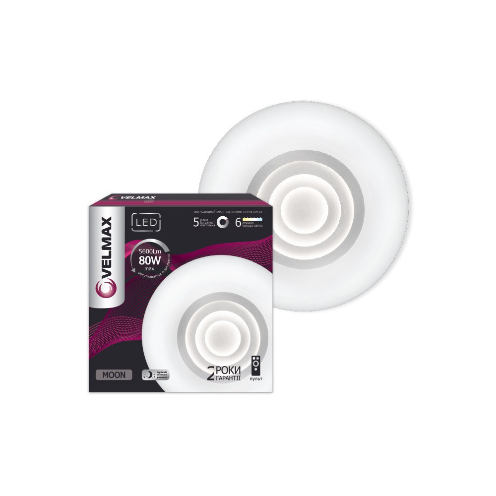 

LED СВІТИЛЬНИК VELMAX V-CL-MOON, 80W, SMART, 3000K-6500K, 5600LM, ПУЛЬТ ДИСТАНЦІЙНОГО УПРАВЛІННЯ