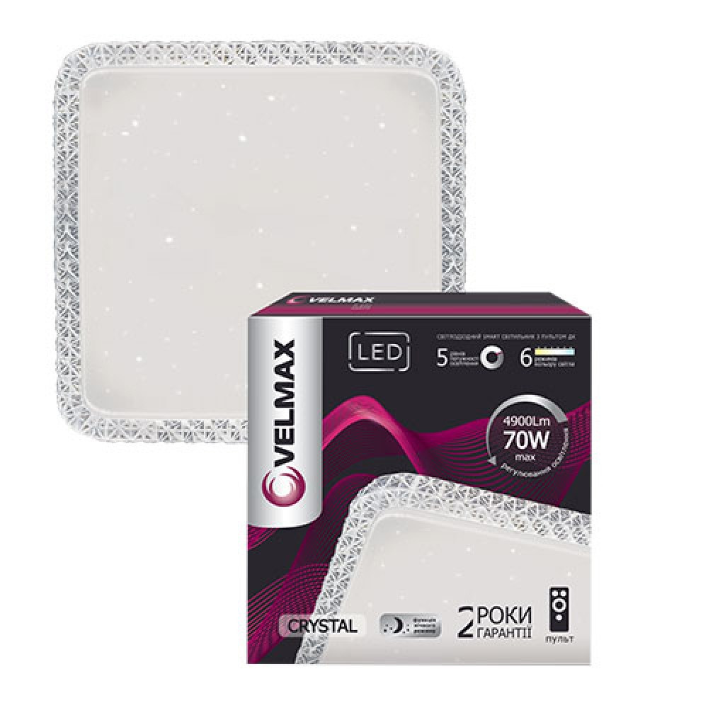 

LED СВІТИЛЬНИК VELMAX V-CL-CRYSTAL-S, 70W, SMART, 3000K-6500K, 4900LM, ПУЛЬТ ДИСТАНЦІЙНОГО УПРАВЛІННЯ