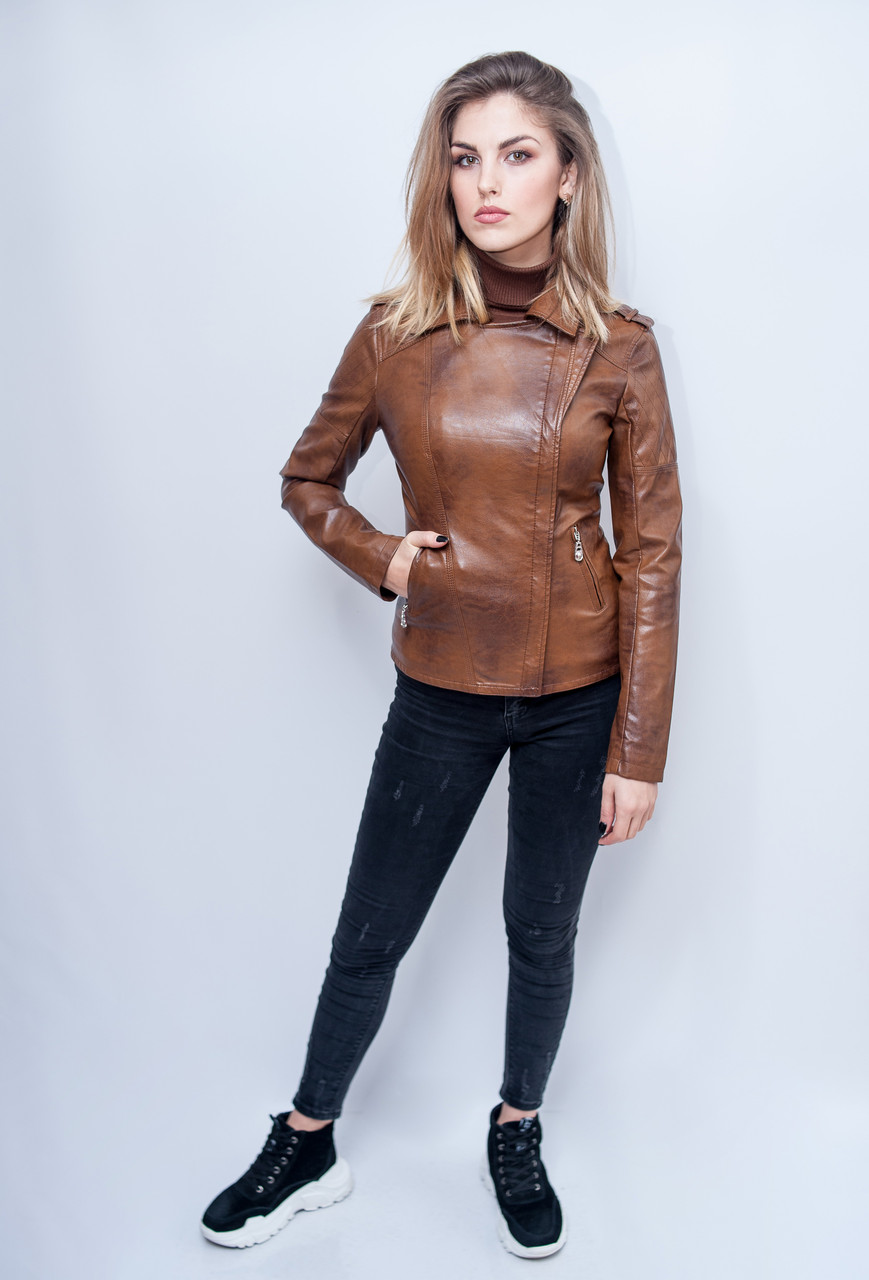 

Женская куртка косуха Lanmas 17-M1  коричневая, Женская куртка косуха Lanmas 17-M1 2XL коричневая