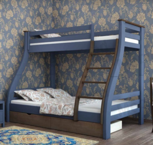 

Двухъярусная кровать с ящиками Mebigrand Аляска 140х90х200 сосна синий / орех темный