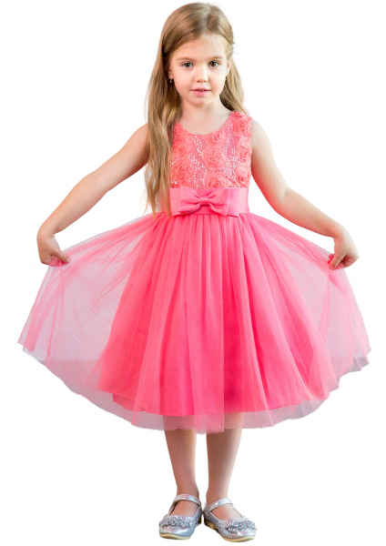 

Нарядное платье для девочки с бантом 3 года (98 см) 3058-coral красный цвет