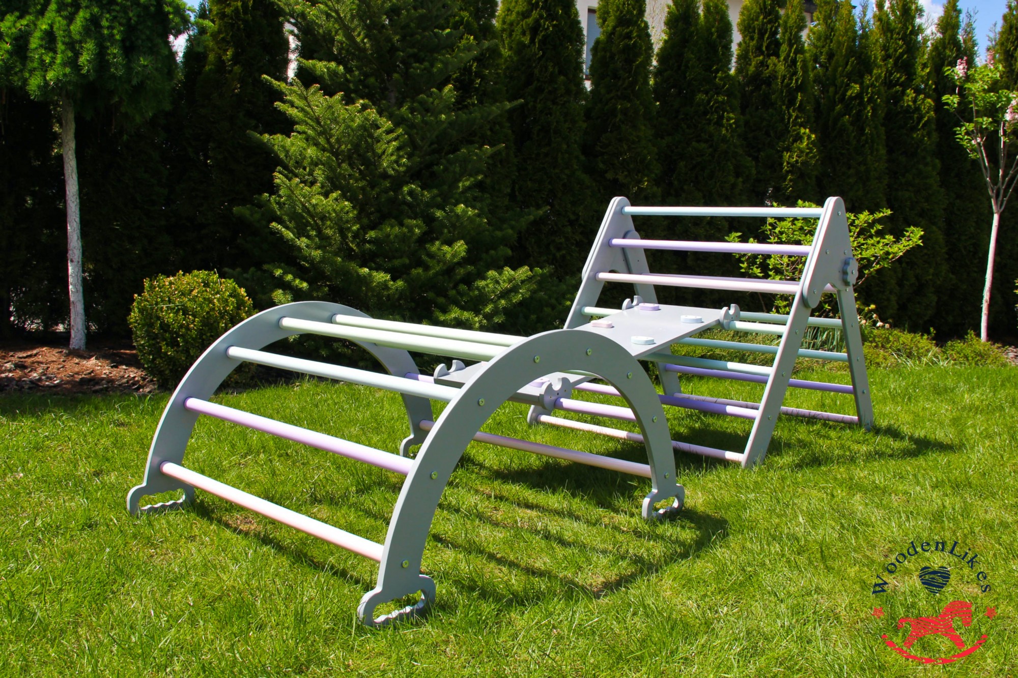 

Дитячий розвиваючий ігровий комплекс Монтессорі. В набір входить: Трикутник Піклера, гірка-скеледром, місток.(арт. 011) WoodenLikes