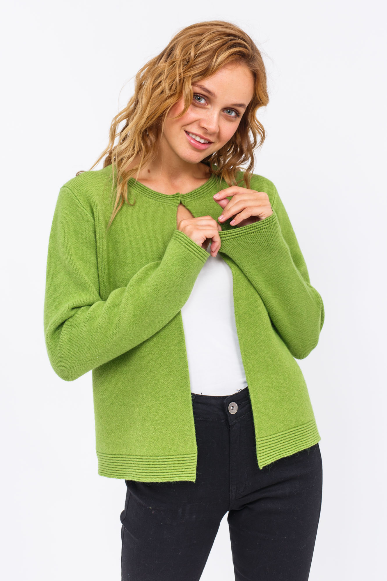 

Стильный короткий кардиган P-M - салатовый цвет, L/XL (9447)