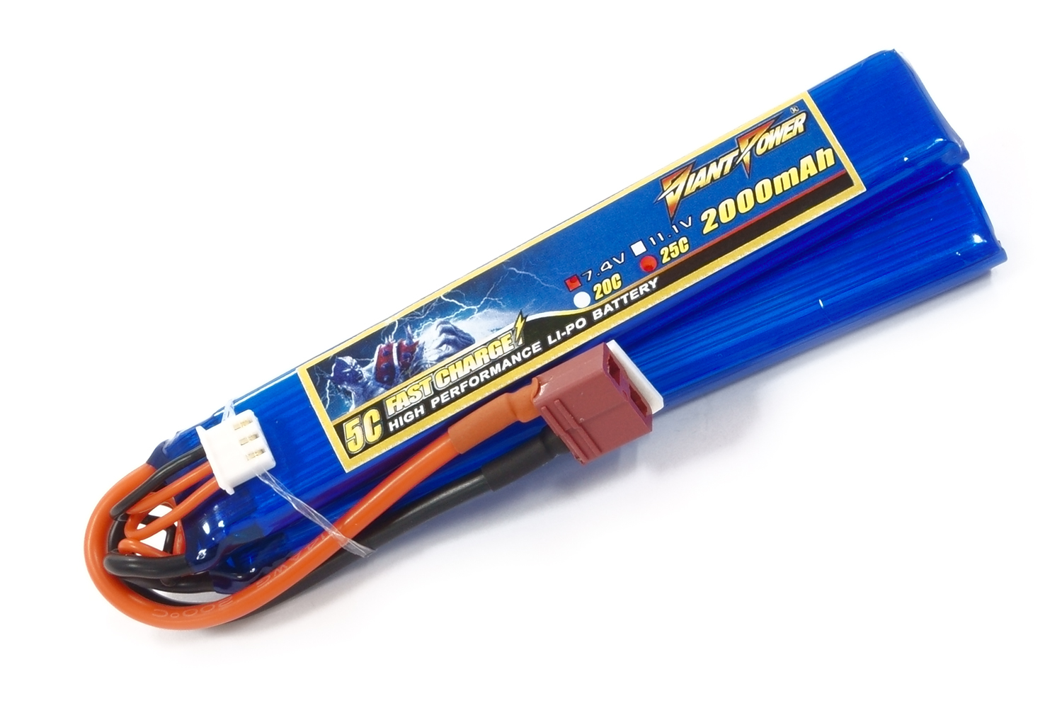 

Аккумулятор для страйкбола Giant Power (Dinogy) Li-Pol 7.4V 2S 2000mAh 25C 2 лепестка 10.5х21х126мм T-Plug