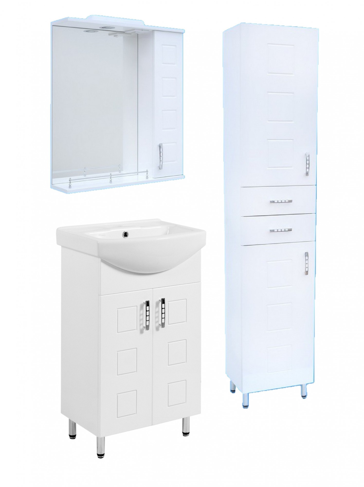 

Комплект мебели SANWEST GROUP Кватро 55 см ( Зеркало Кватро Z-1 55 + Тумба Кватро Т-1 с умывальником Изео 55 + Пенал на ножках SANWEST GROUP Кватро 40 Корзина )