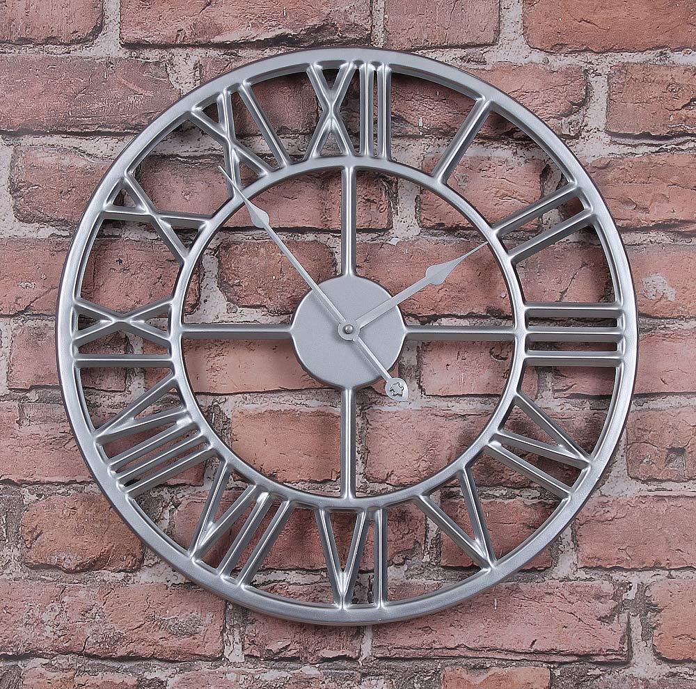 

Часы настенные металлические в стиле лофт Roman Silver 80 cm