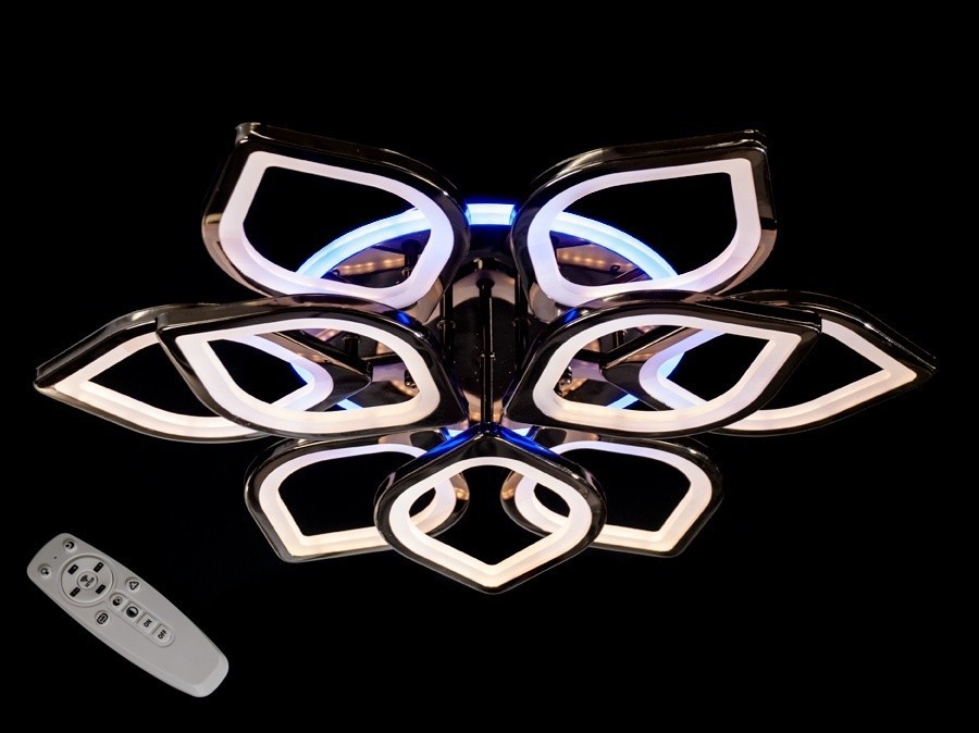 

Потолочная LED люстра AlexMosh с диммером и цветной подсветкой черный хром 165W (0085)