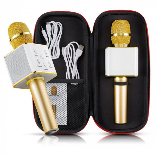 

Караоке микрофон bluetooth Q7 Pro Золотой с коробкой (M1)