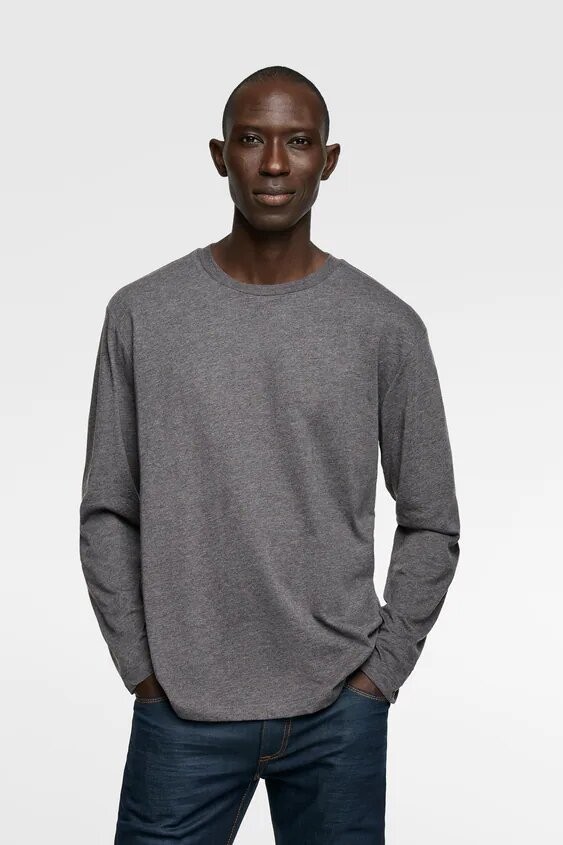 

Лонгслив Zara трикотажный M серый 24-0023