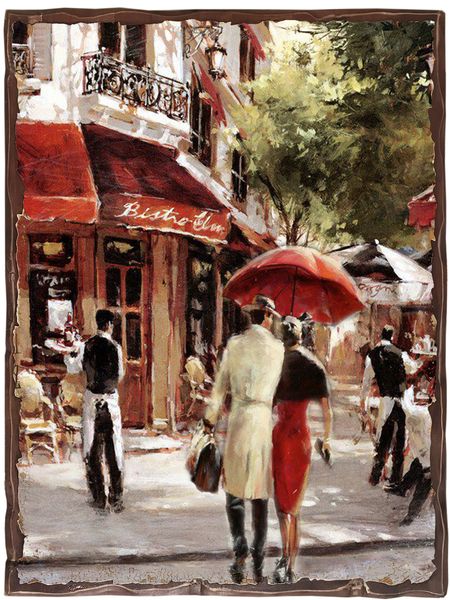 

Картина под старину на дереве Хейтон Брент "Пара у Бистро", 40*50 см