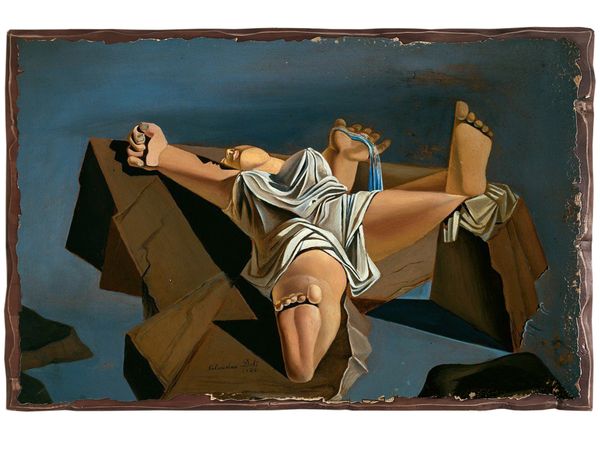 

Картина под старину на дереве Сальвадор Дали "Фигура на скалах", 60*80 см