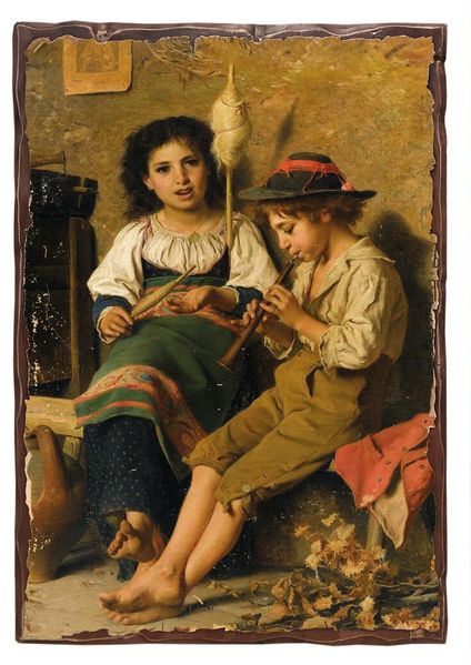 

Картина под старину на дереве Луиджи Бечи "SPINNER AND FLUTIST", 40*50 см