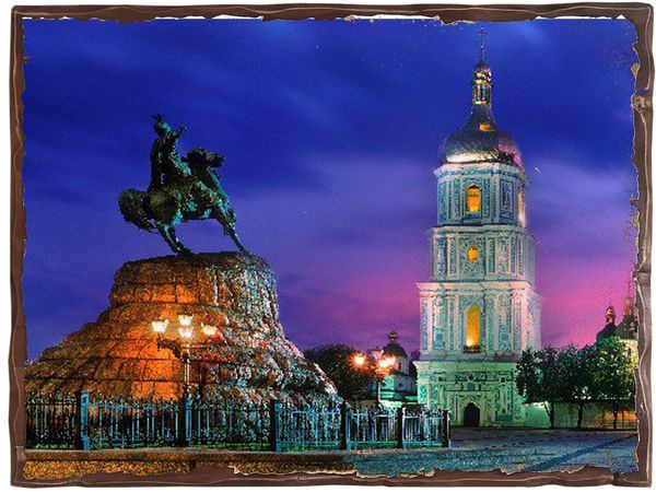 

Картина под старину на дереве "Киев вечерний", 60*80 см