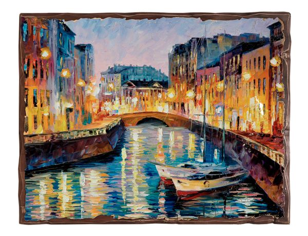 

Картина под старину на дереве Леонид Афремов "Вечерняя река", 30*40 см