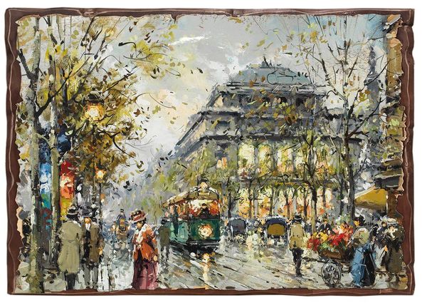 

Картина под старину на дереве Антуан Бланшар "Дождливые улицы", 30*40 см