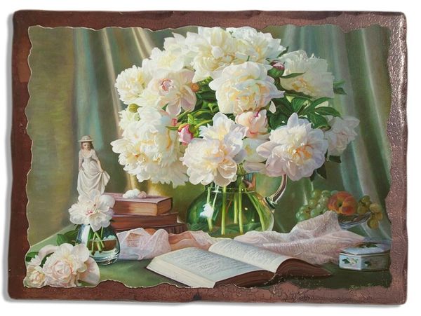 

Картина под старину на дереве Збигнев Копания "Букет с пионами", 40*50 см