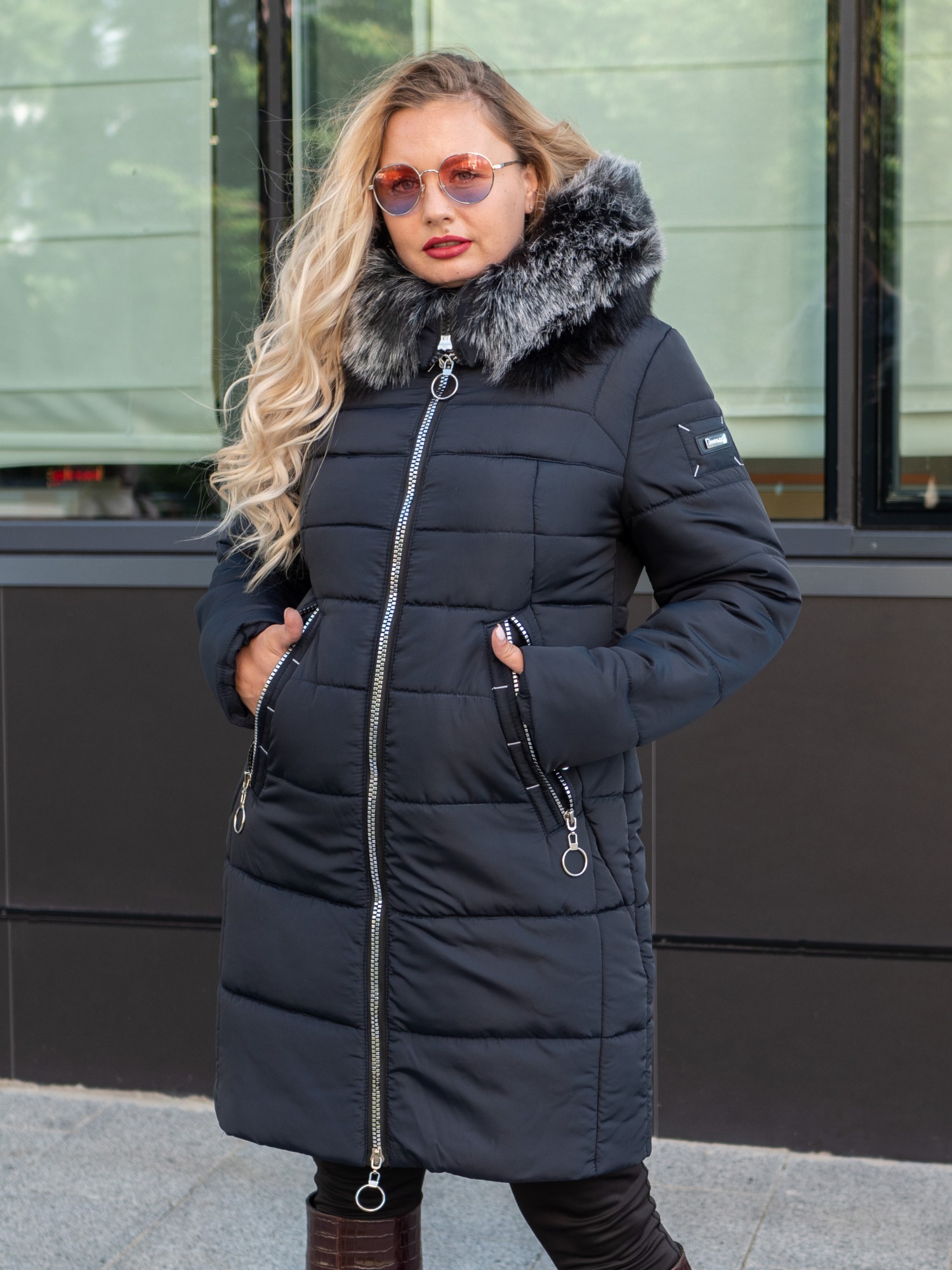 

Зимняя женская куртка большого размера UF-Fashion Polly-sk 52 темно-синий