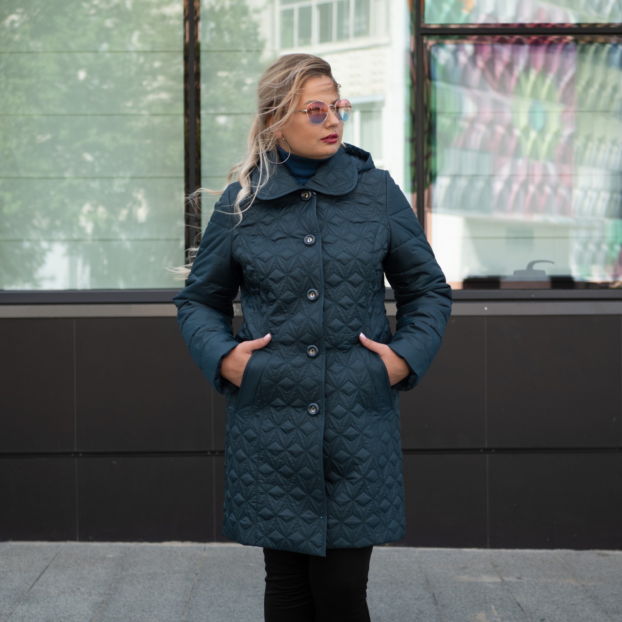 

Женская демисезонная куртка большого размера UF-fashion Аля-sk 52 морская волна