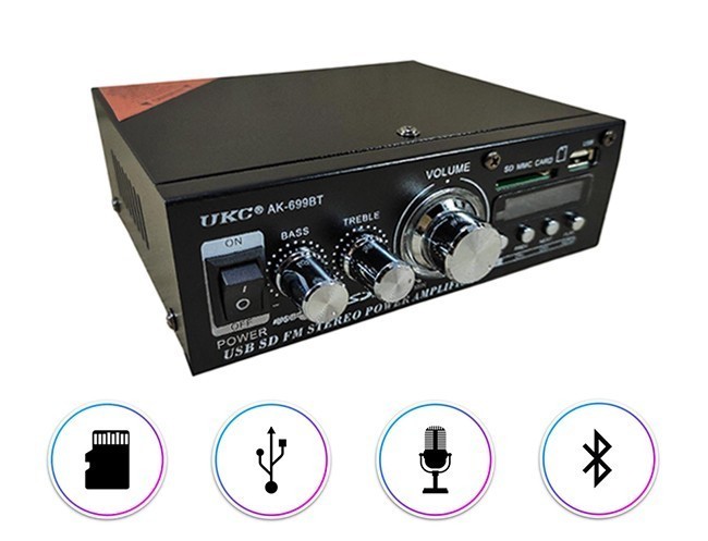 

Усилитель мощности звука с пультом Bluetooth 2х30 Вт MP3 USB Micro SD FM UKC AK-699BT