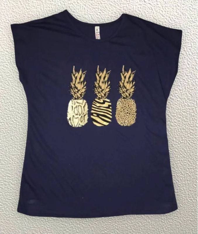 

Жіноча Футболка HAZARD Три ананаси синя Батал 211318 (2XL (52))