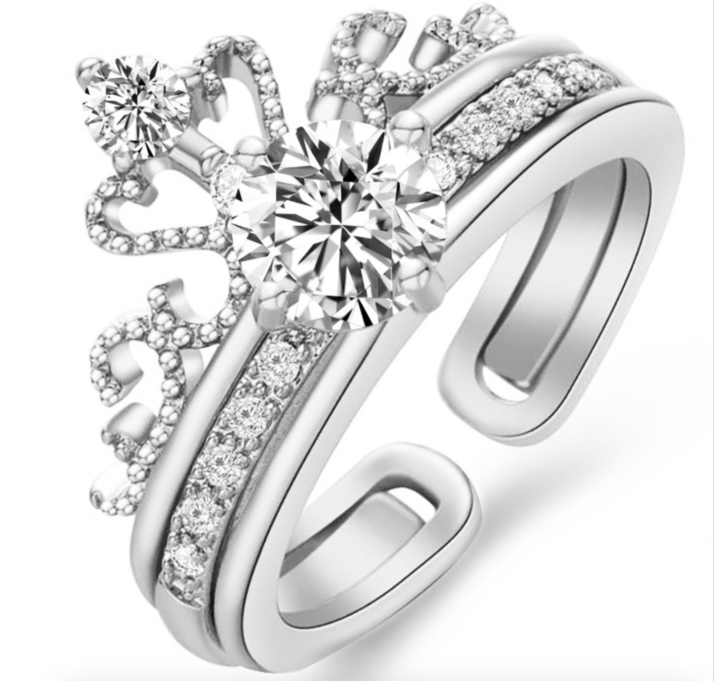 

Кольцо Женское City-A цвет Серебряное Корона с Цирконием 2 в 1 Регулируемое Безразмерное №3198