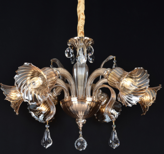 

Люстра классическая с 6 медовыми плафонами из стекла (OU048/6) (SL00439)