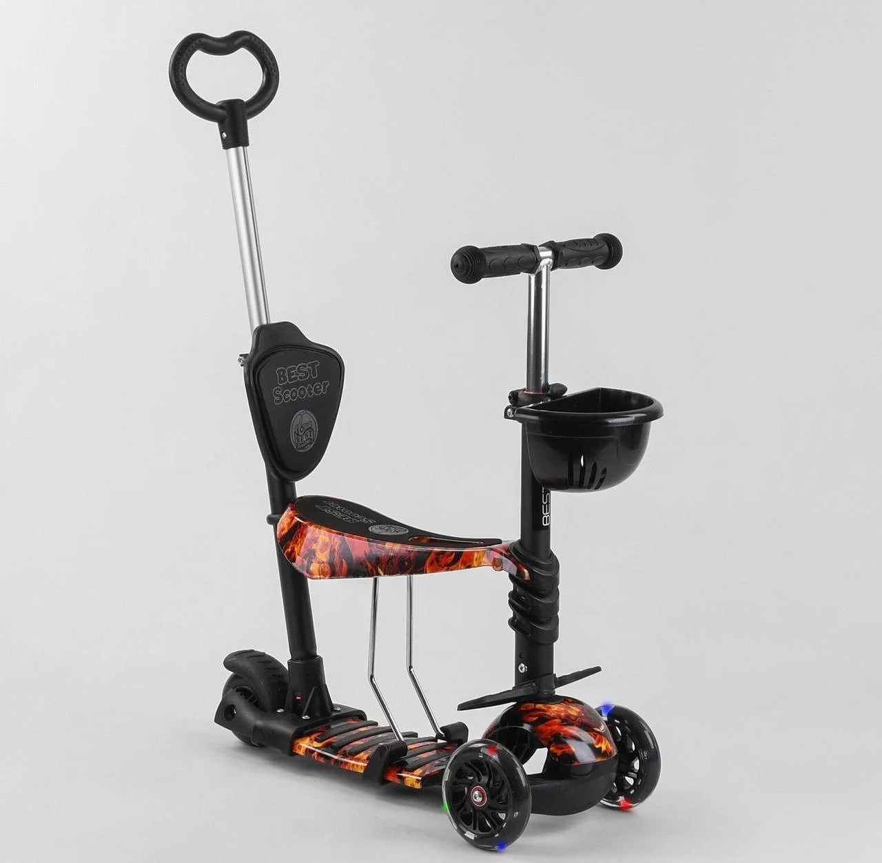 

Самокат трехколесный Best Scooter 17334 Колеса полиуретан Светятся Родительская ручка Абстракция