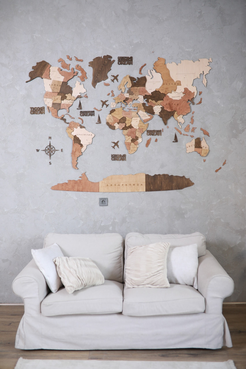 

Деревянная карта мира 3Д CraftBoxUA 200х120 см многослойная с гравировкой стран и их границы на стену