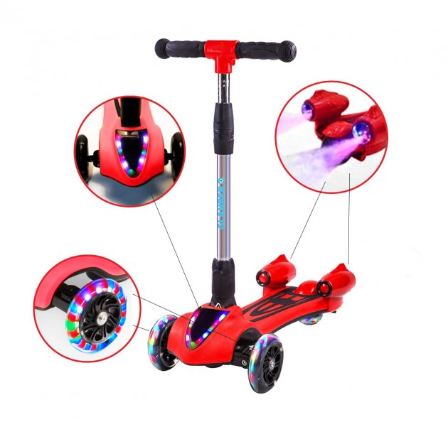 

Детский самокат Best Scooter с Музыкой, Подсветкой и bluetooth Красный